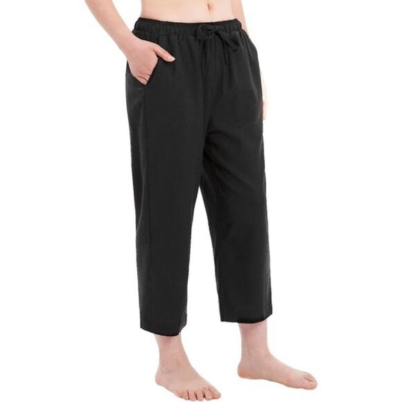 Tommy Bahama 100% Linen Drawstring Waist Loose Wide Leg Crop Pant L - Picture 1 of 9